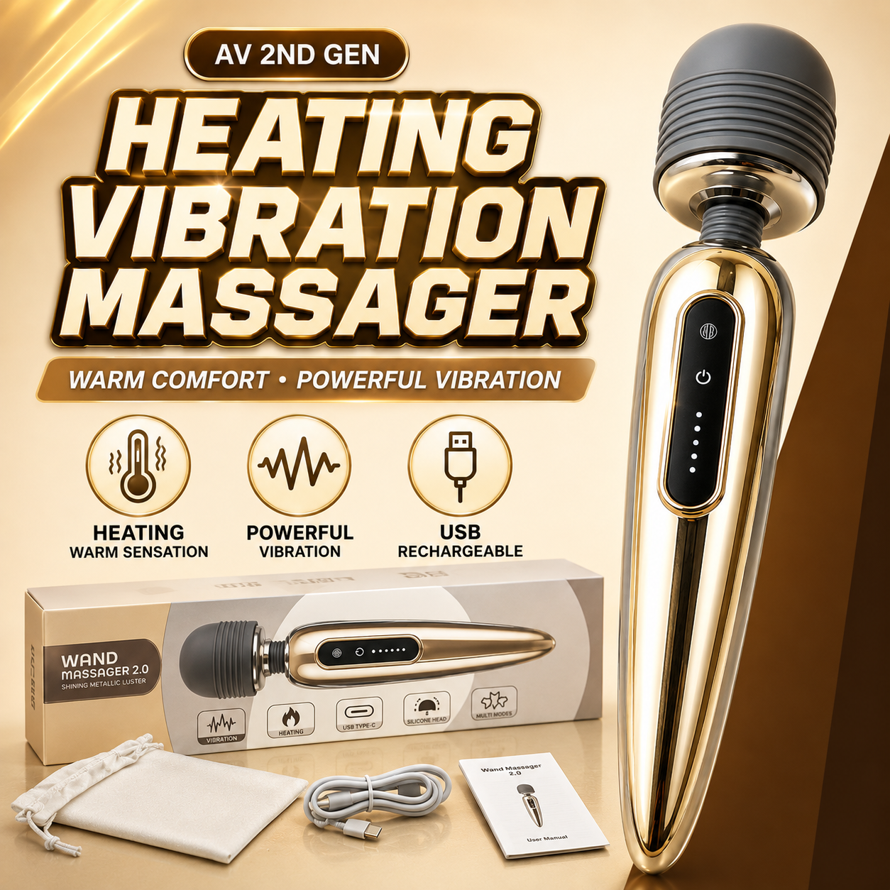 AurumHeat Pro Warming Vibration Wand - Image 3